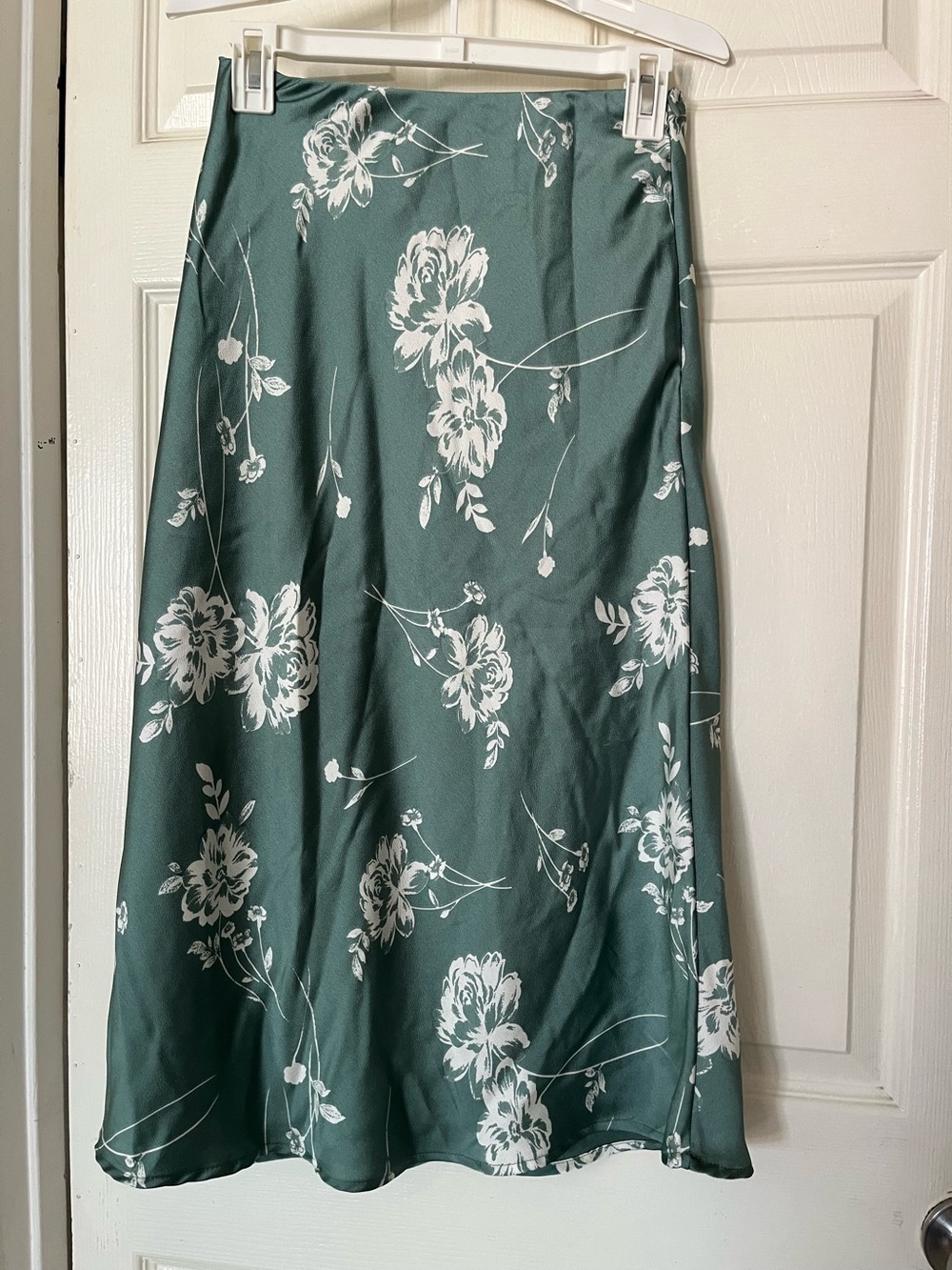 Floral Midi Skirt in Forest Green - Feminine A-Line